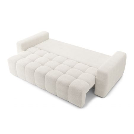 Canapé droit avec pouf ELEONORE convertible tissu bouclette blanc pur 4 places