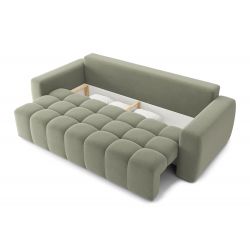Canapé droit avec pouf ELEONORE convertible tissu chiné vert amande 4 places