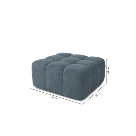 Canapé droit avec pouf ELEONORE convertible tissu bleu gris 4 places