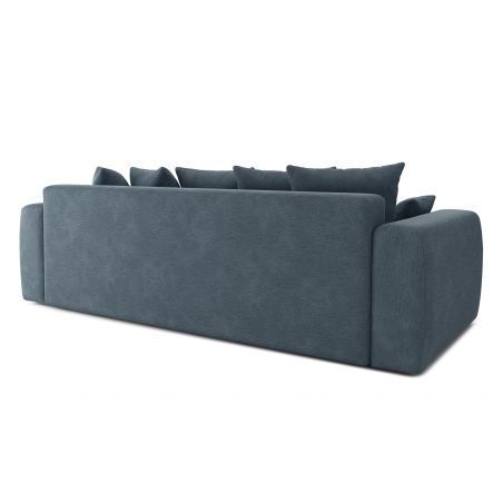 Canapé droit avec pouf ELEONORE convertible tissu bleu gris 4 places