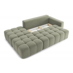 Canapé d'angle droit modulable ELEONORE convertible tissu chiné vert amande 5 places