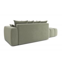 Canapé d'angle droit modulable ELEONORE convertible tissu chiné vert amande 5 places