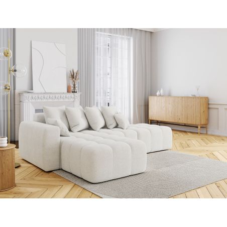 Canapé d'angle gauche modulable ELEONORE convertible tissu bouclette blanc pur 5 places