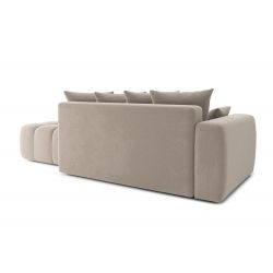 Canapé d'angle gauche modulable ELEONORE convertible tissu chiné grège 5 places