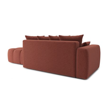 Canapé d'angle gauche modulable ELEONORE convertible tissu chiné grenat 5 places