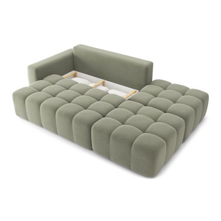 Canapé d'angle gauche modulable ELEONORE convertible tissu chiné vert amande 5 places