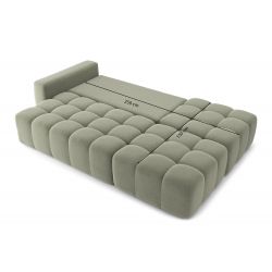 Canapé d'angle gauche modulable ELEONORE convertible tissu chiné vert amande 5 places