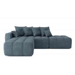 Canapé d'angle gauche modulable ELEONORE convertible tissu bleu gris 5 places