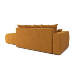 Canapé d'angle gauche modulable ELEONORE convertible tissu moutarde 5 places