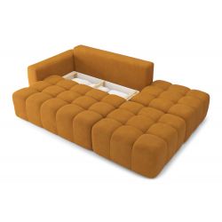 Canapé d'angle gauche modulable ELEONORE convertible tissu moutarde 5 places