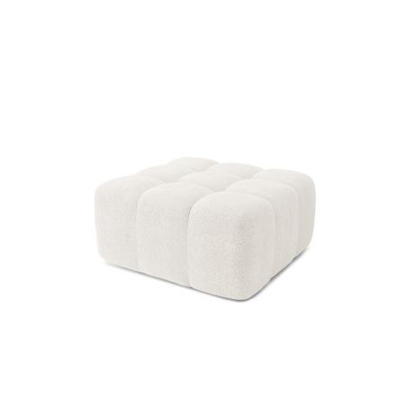 Canapé d'angle droit modulable avec pouf ELEONORE convertible tissu bouclette blanc pur 6 places