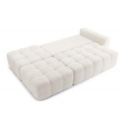 Canapé d'angle droit modulable avec pouf ELEONORE convertible tissu bouclette blanc pur 6 places