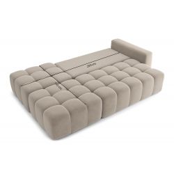 Canapé d'angle droit modulable avec pouf ELEONORE convertible tissu chiné grège 6 places