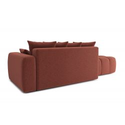 Canapé d'angle droit modulable avec pouf ELEONORE convertible tissu chiné grenat 6 places
