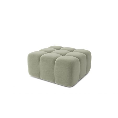 Canapé d'angle droit modulable avec pouf ELEONORE convertible tissu chiné vert amande 6 places