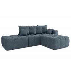 Canapé d'angle droit modulable avec pouf ELEONORE convertible tissu bleu gris 6 places