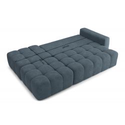 Canapé d'angle droit modulable avec pouf ELEONORE convertible tissu bleu gris 6 places