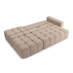 Canapé d'angle droit modulable avec pouf ELEONORE convertible tissu grège 6 places