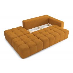 Canapé d'angle droit modulable avec pouf ELEONORE convertible tissu moutarde 6 places