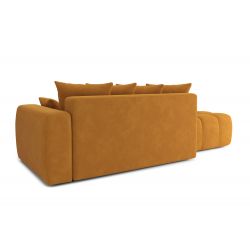 Canapé d'angle droit modulable avec pouf ELEONORE convertible tissu moutarde 6 places