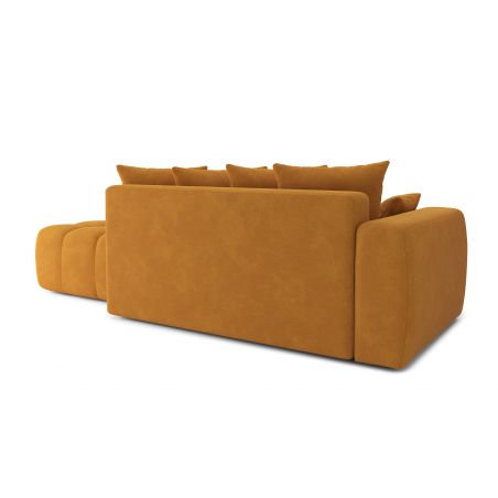 Canapé d'angle gauche modulable avec pouf ELEONORE convertible tissu moutarde 6 places