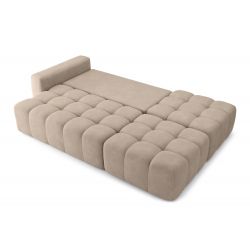 Canapé d'angle gauche modulable avec pouf ELEONORE convertible tissu grège 6 places