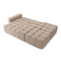 Canapé d'angle gauche modulable avec pouf ELEONORE convertible tissu grège 6 places