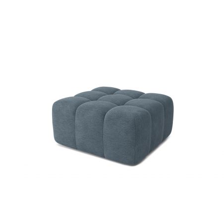 Canapé d'angle gauche modulable avec pouf ELEONORE convertible tissu bleu gris 6 places