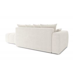Canapé d'angle gauche modulable avec pouf ELEONORE convertible tissu bouclette blanc pur 6 places