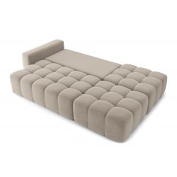 Canapé d'angle gauche modulable avec pouf ELEONORE convertible tissu chiné grège 6 places