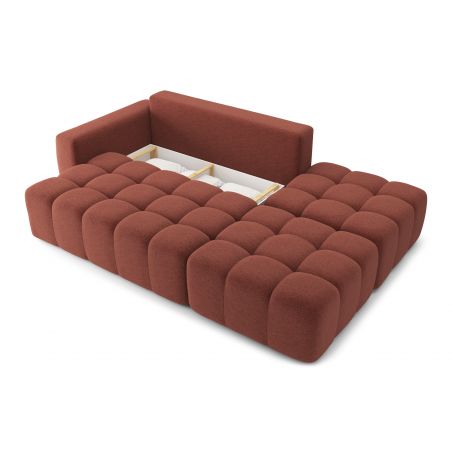 Canapé d'angle gauche modulable avec pouf ELEONORE convertible tissu chiné grenat 6 places