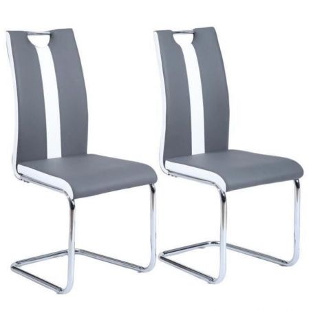 Lot de 2 chaises JADEsimili gris pieds en métal chromé