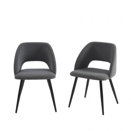 Lot de 2 chaises VINTAGE velours côtelé gris pieds métal noir