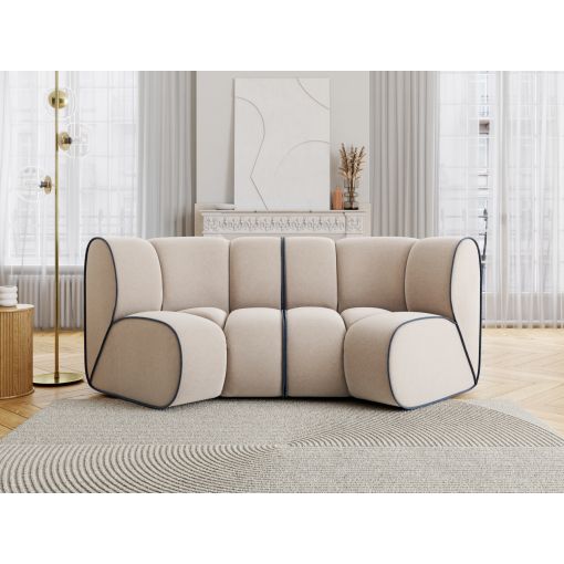 Canapé droit LEONIE fixe velours beige 3 places