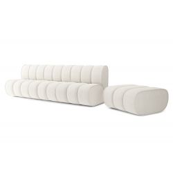 Canapé droit avec pouf LEONIE fixe tissu bouclette blanc pur 4 places