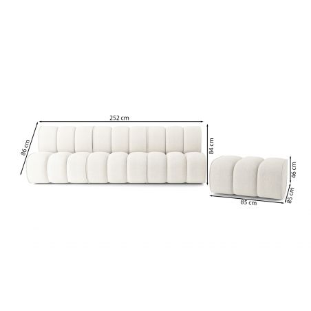 Canapé droit avec pouf LEONIE fixe tissu bouclette blanc pur 4 places