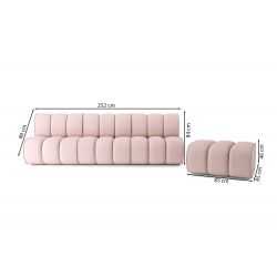 Canapé droit avec pouf LEONIE fixe velours côtelé rose poudré 4 places