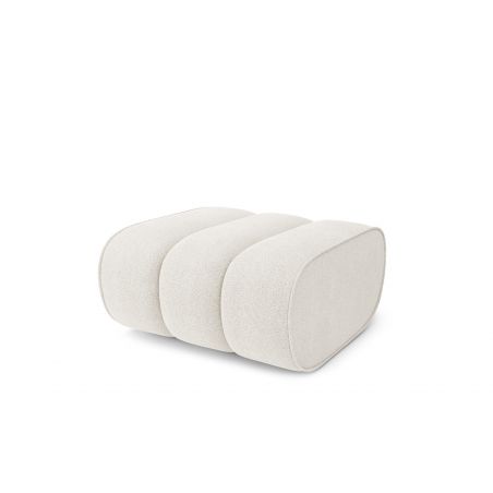 Canapé droit avec pouf LEONIE fixe tissu bouclette blanc pur 3 places