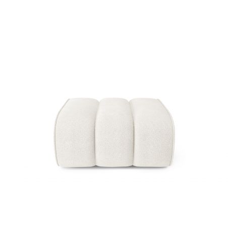 Canapé d'angle avec pouf LEONIE fixe tissu bouclette blanc pur 6 places