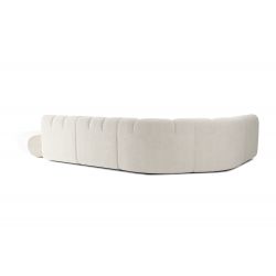 Canapé d'angle avec pouf LEONIE fixe tissu bouclette blanc pur 8 places