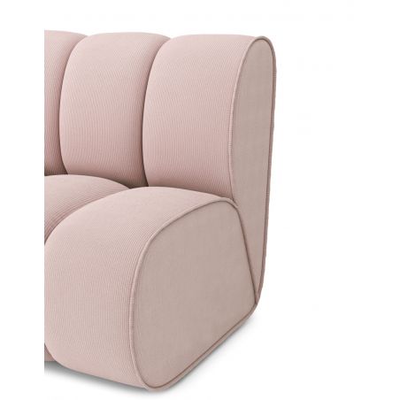 Canapé d'angle avec pouf LEONIE fixe velours côtelé rose poudré 8 places