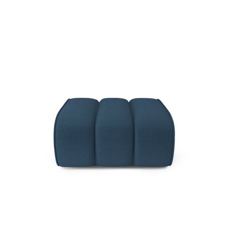 Canapé d'angle avec pouf LEONIE fixe velours côtelé bleu paon 8 places