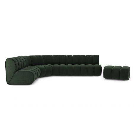Canapé d'angle avec pouf LEONIE fixe velours vert sapin 8 places