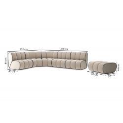 Canapé d'angle avec pouf LEONIE fixe velours beige 8 places