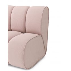 Canapé d'angle avec pouf LEONIE fixe velours côtelé rose poudré 6 places