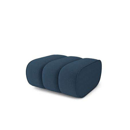 Canapé d'angle avec pouf LEONIE fixe velours côtelé bleu paon 6 places