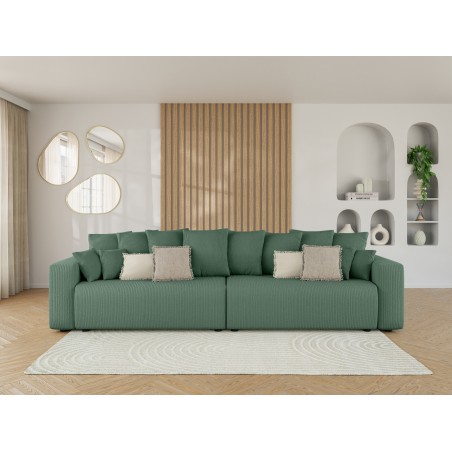 Canapé droit XL LEA convertible velours côtelé vert 5 places