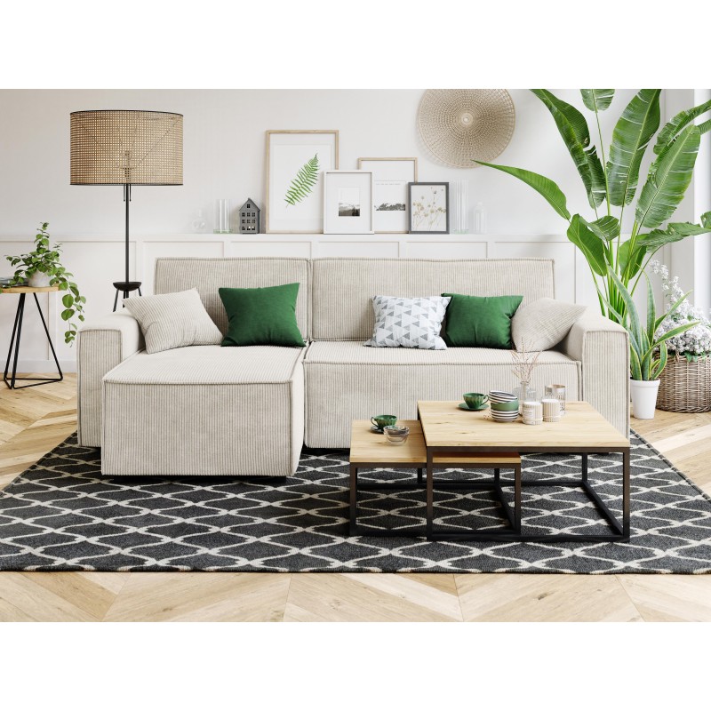 Canapé d'Angle Réversible Convertible Niche à Droite "Kraky IV" 241cm Beige