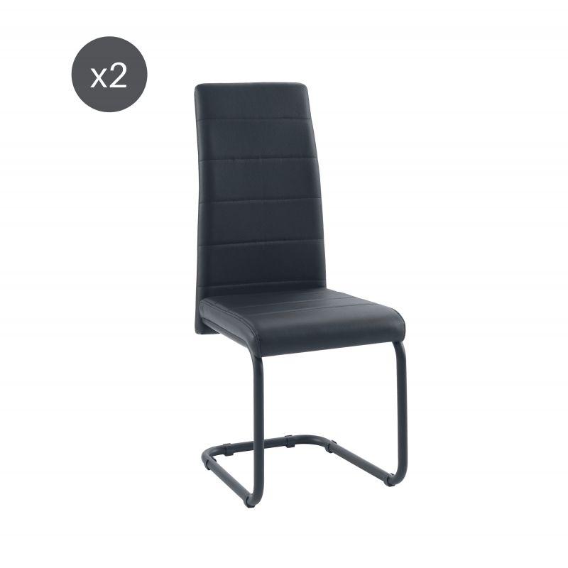Lot de 2 chaises MARA simili noir pieds métal noir Lot de 2 chaises MARA simili noir pieds métal noir