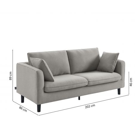 Canapé droit DANY fixe tissu gris clair 3 places